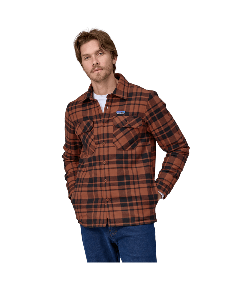 Patagonia Mens L/S Organic Cotton MW Fjord Flannel Shirt Ice Caps Burl Red