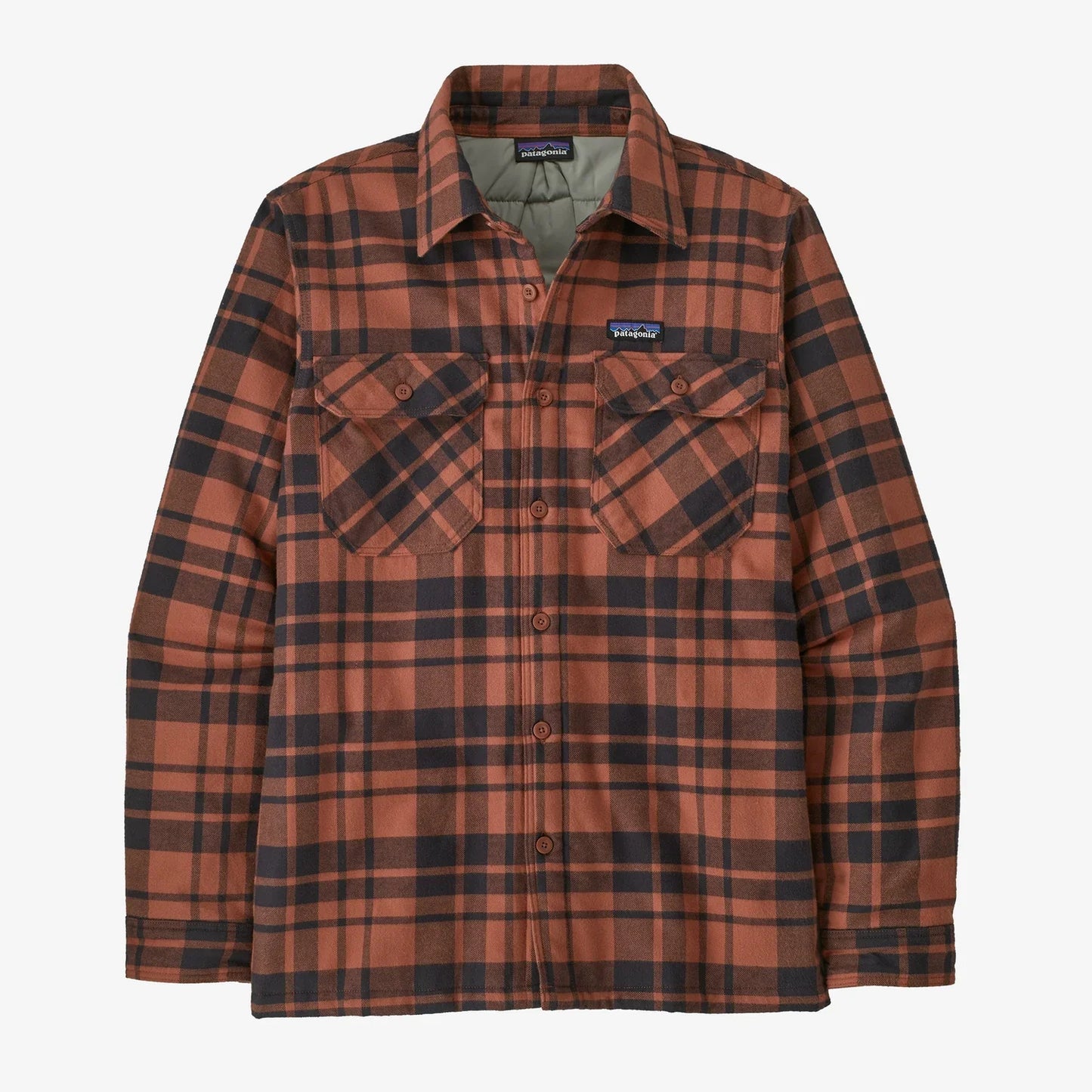 Patagonia Mens Insulated Organic Cotton Midweight Fjord Flannel Shirt Ice Caps Burl Red