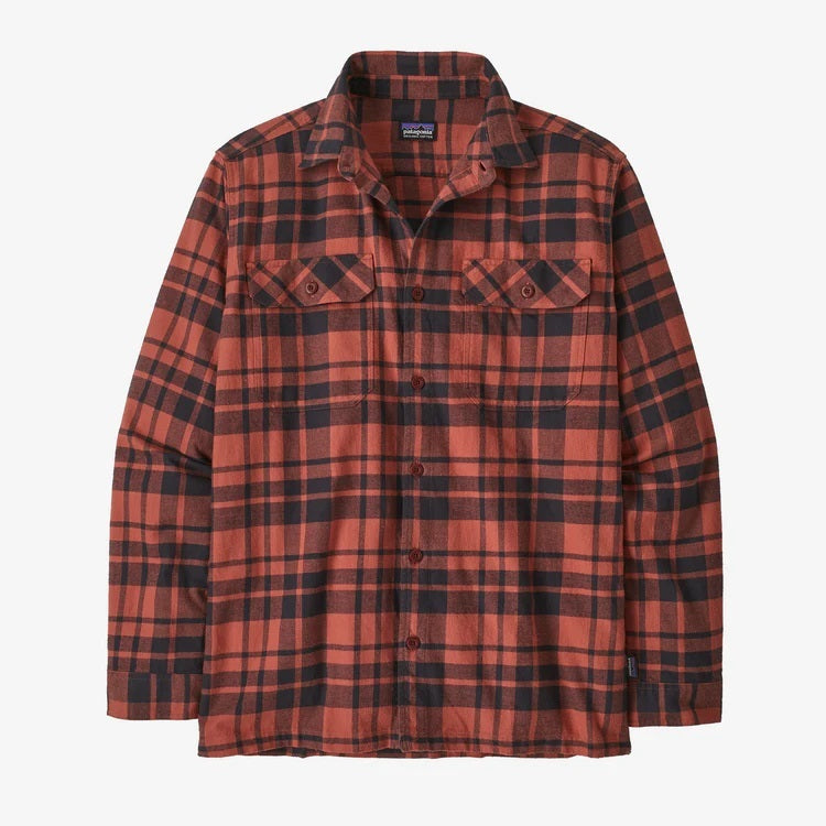 Patagonia Mens L/S Organic Cotton MW Fjord Flannel Shirt Ice Caps Burl Red