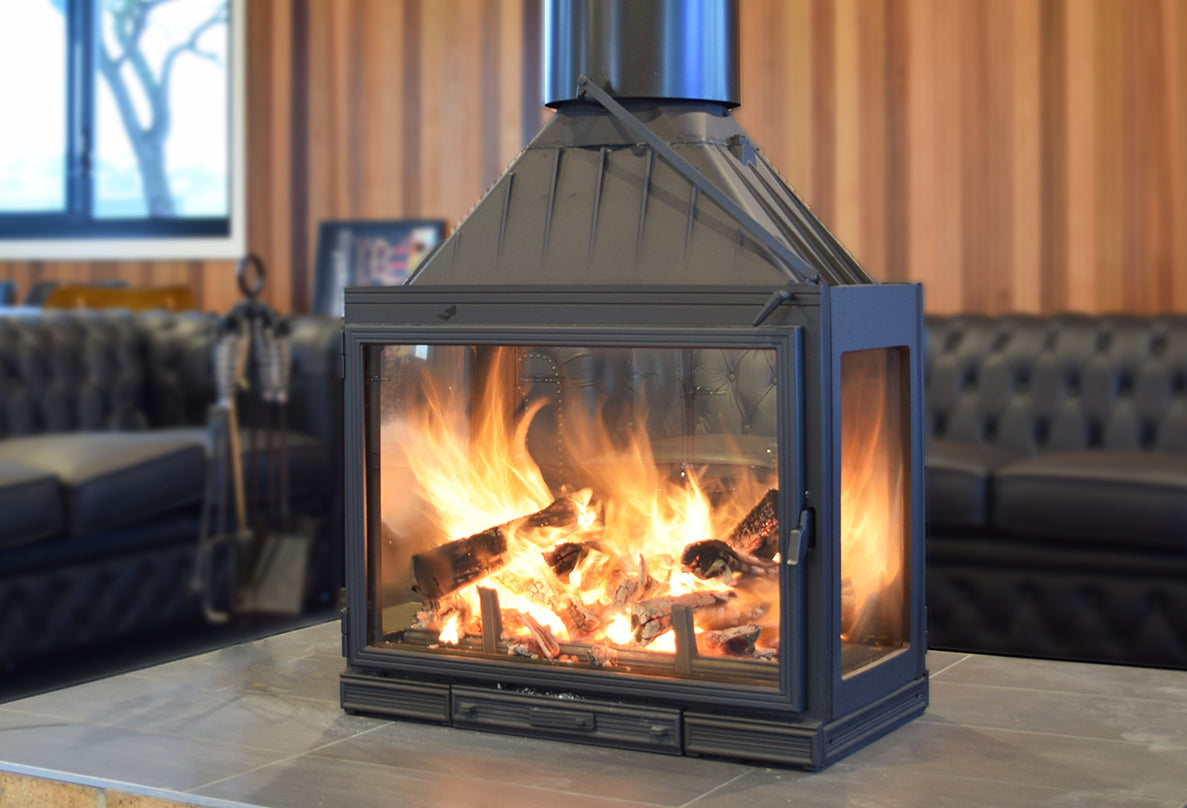 Seguin MultiVision 8000 Cast Iron Fireplace - 4 Sided Firebox - 2 Small Side Glass - 2 Swing Doors