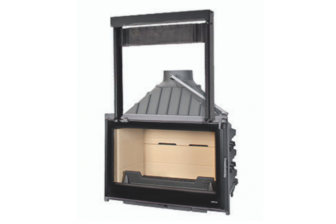 Seguin Visio 8 Plus Cast Iron Fireplace - Swing Door - Lift - Black Line Glass - Brick Lining